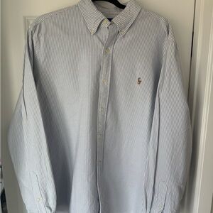 Ralph Lauren Classic Fit Striped Button Down Shirt - Light Blue/White - Mens XL